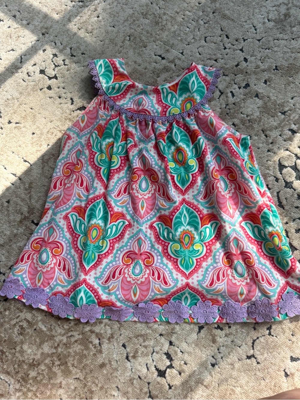 Girls Sleeveless Paisley Print Dress - Pink & Teal